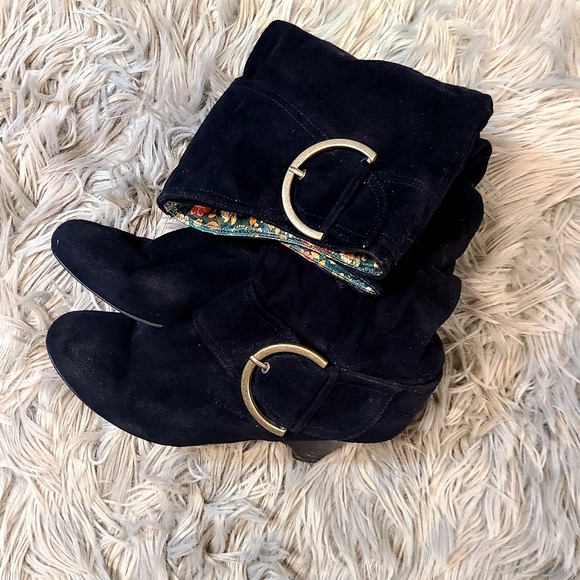 Black Wedge Heel Knee High Boots - Picture 4 of 6